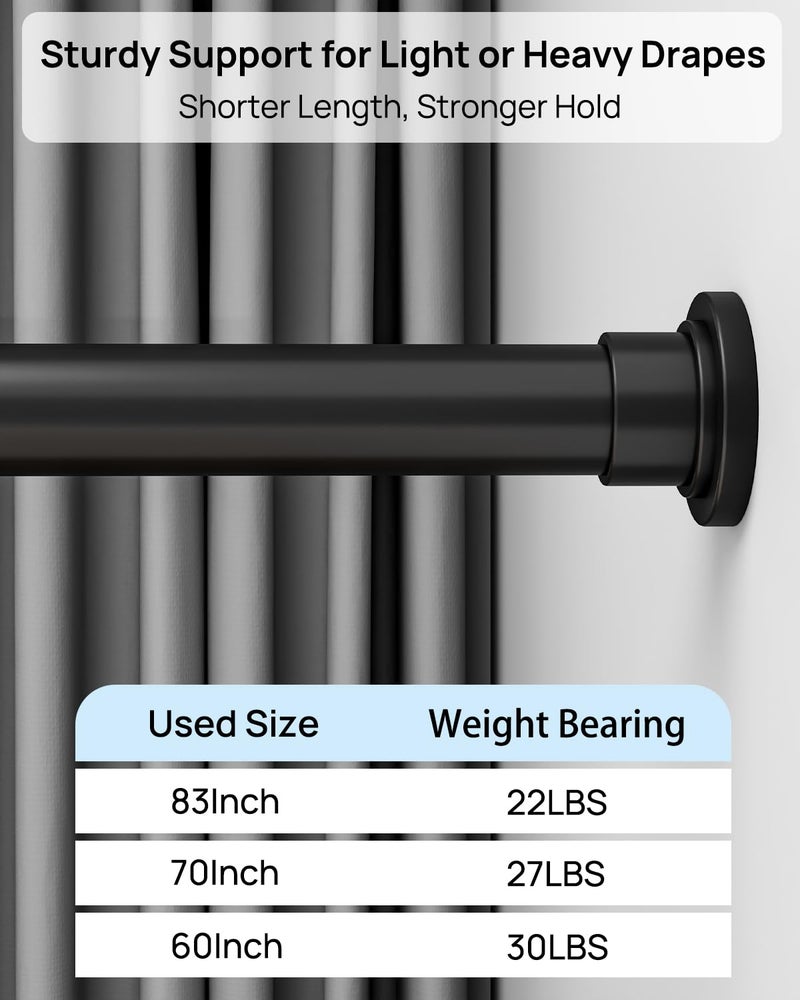 ALLZONE قضيب ستارة دش متين من ALLZONE قابل للتعديل 42-83 بوصة للحمام، نافذة، غير قابل للانزلاق، مع عمود نابض قوي لخزانة الملابس، مدخل، بدون صدأ، بدون حفر، أسود - Image 4